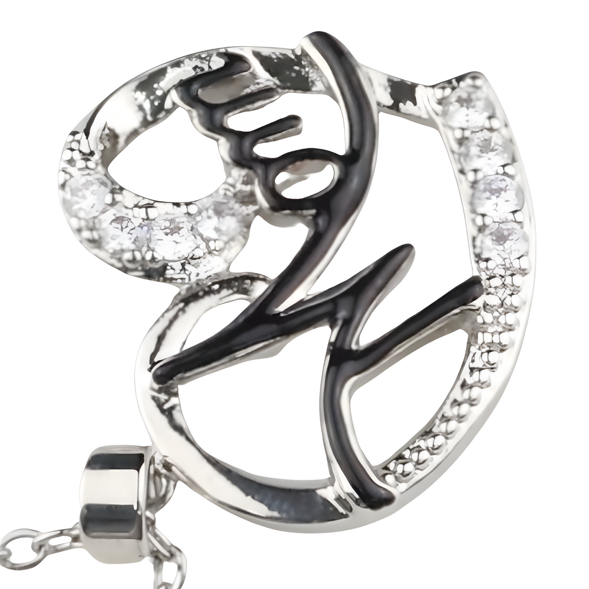 Mom Heart Pendant Necklace Black Plated Link Chain Cubic Zirconia Micro 1362