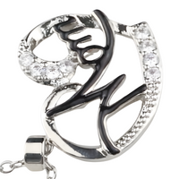 Mom Heart Pendant Necklace Black Plated Link Chain Cubic Zirconia Micro 1362