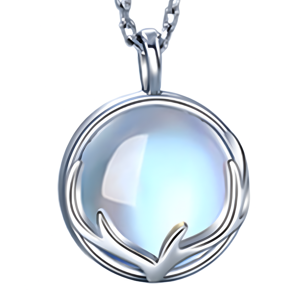 Copper Necklace with Cubic Zirconia Round Pendant for Women, Blue Moonstone 1257