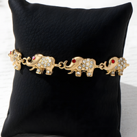 Gold Elephant Link Bracelet – Cute Animal Design with AAA+ Cubic Zirconia - 735