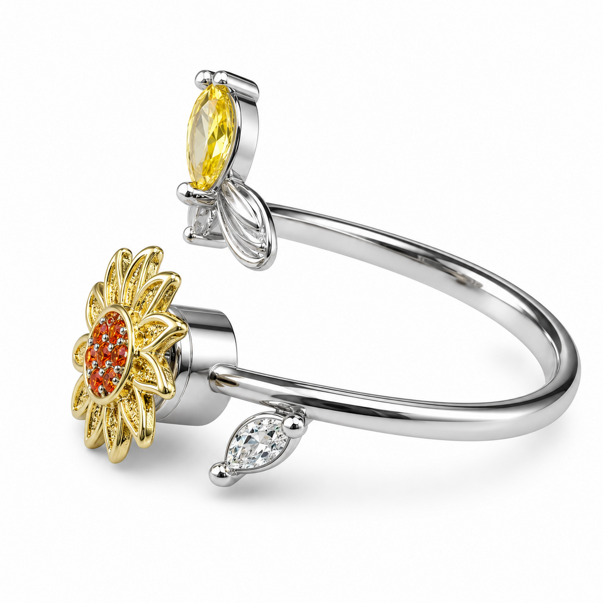 Rotatable Sunflower Spinner Ring For Women, Adjustable Fidget Anxiety Ring 1508