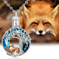 Lovely Fox Tree of Life Crystal Urn Necklace - Keepsake Memorial Jewellery B68