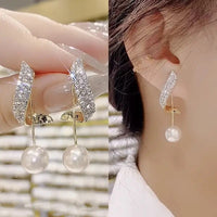 Classic Elegant Imitation Pearl Dangle Earrings Women Crystal Long Tassel 85 UK