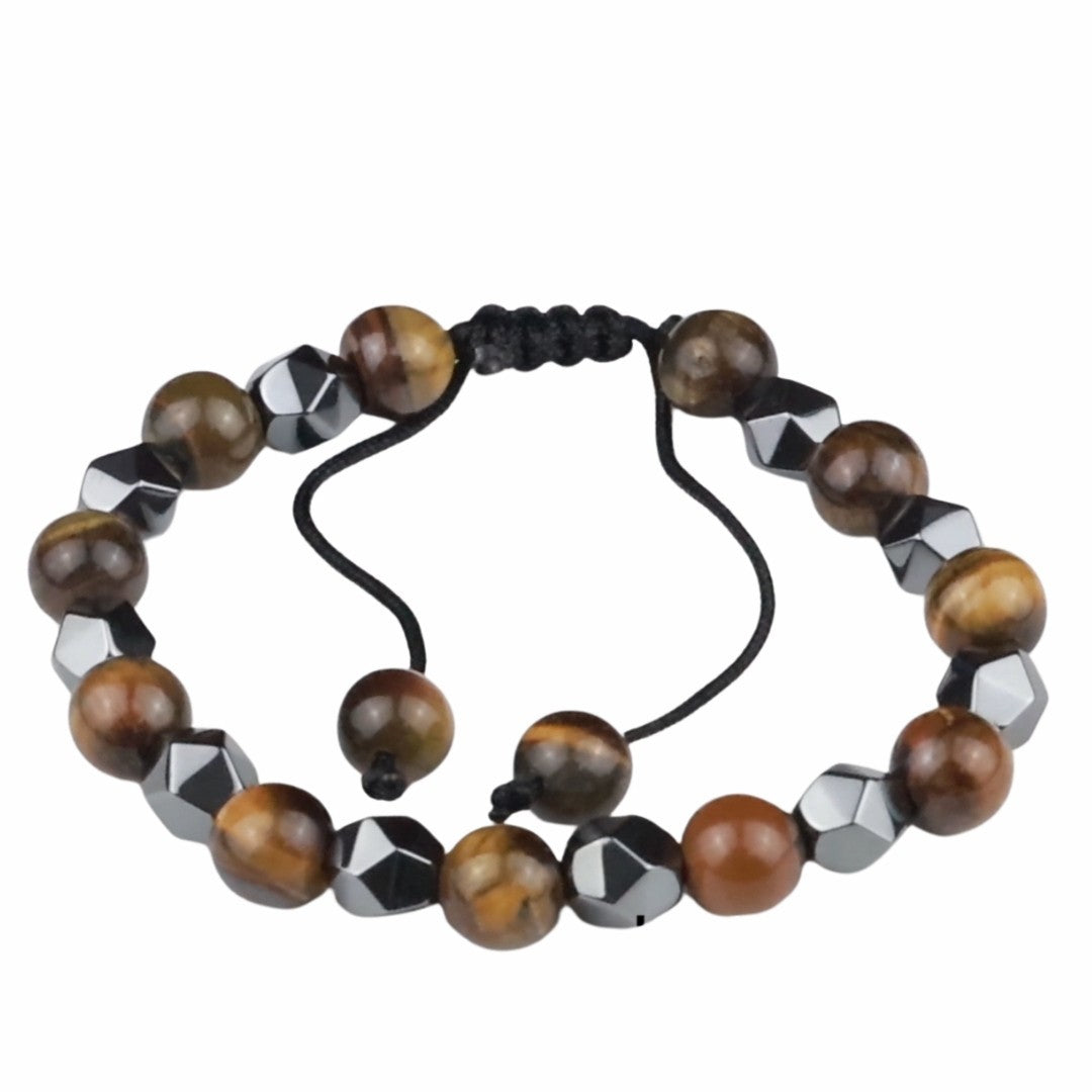 Brown 8mm Tiger Eye Beaded Bracelet Adjustable Macrame Bracelet Unisex 1353