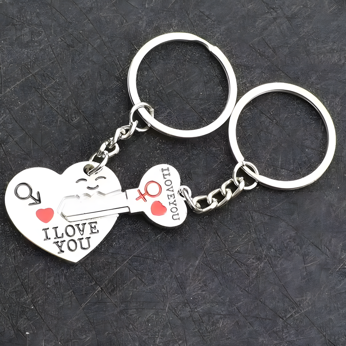 Silver Tone "I Love You" Heart & Key Couple Keychains Set Love Gift Pair Set B29