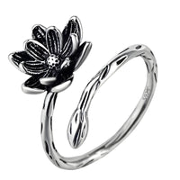 925 Sterling Silver Lotus Flower Ring (Adjustable) - Bohemian Vintage Floral 387