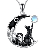 Black Cat Moon Pendant Necklace for Women – Zinc Geometric Crescent Moon 1240