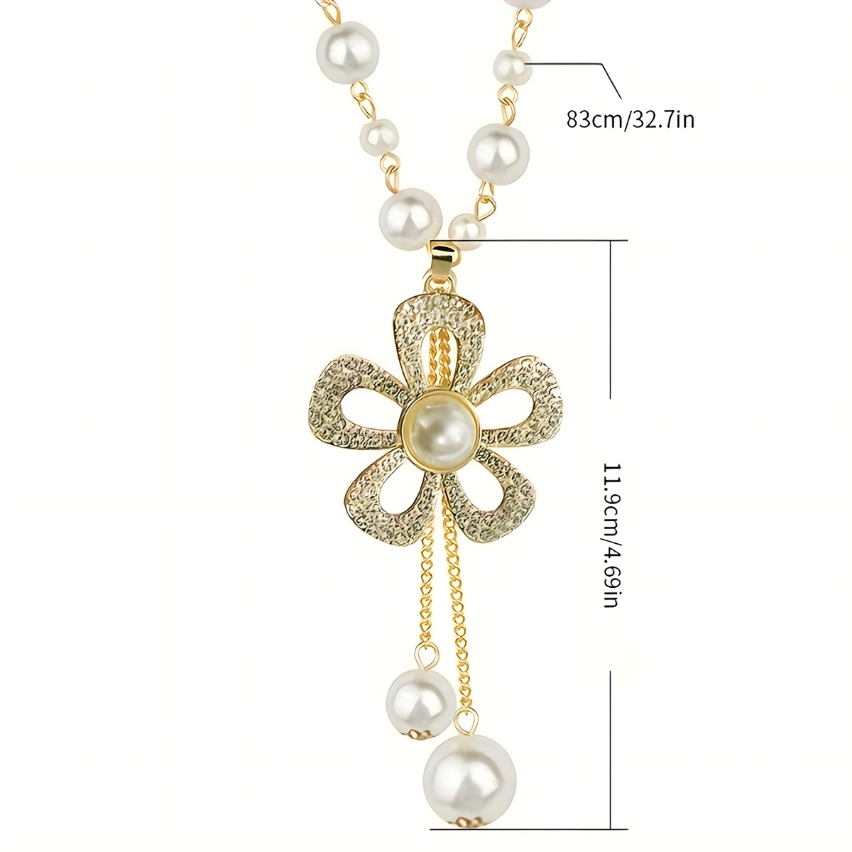 Flower Pearl Pendant Necklace for Women – Elegant Long Link Chain Rhinestone 693