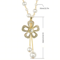Flower Pearl Pendant Necklace for Women – Elegant Long Link Chain Rhinestone 693
