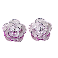 Solid 925 Sterling Silver Flower Stud Earrings for Women, Pretty Rose Floral 470
