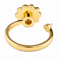 Daisy Flower Adjustable Open Ring Gold Tone Statement Ring with Pink Enamel 1597
