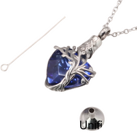 Heart Tree of Life Urn Necklace Crystal Funnel Filler 316L Stainless Steel B214