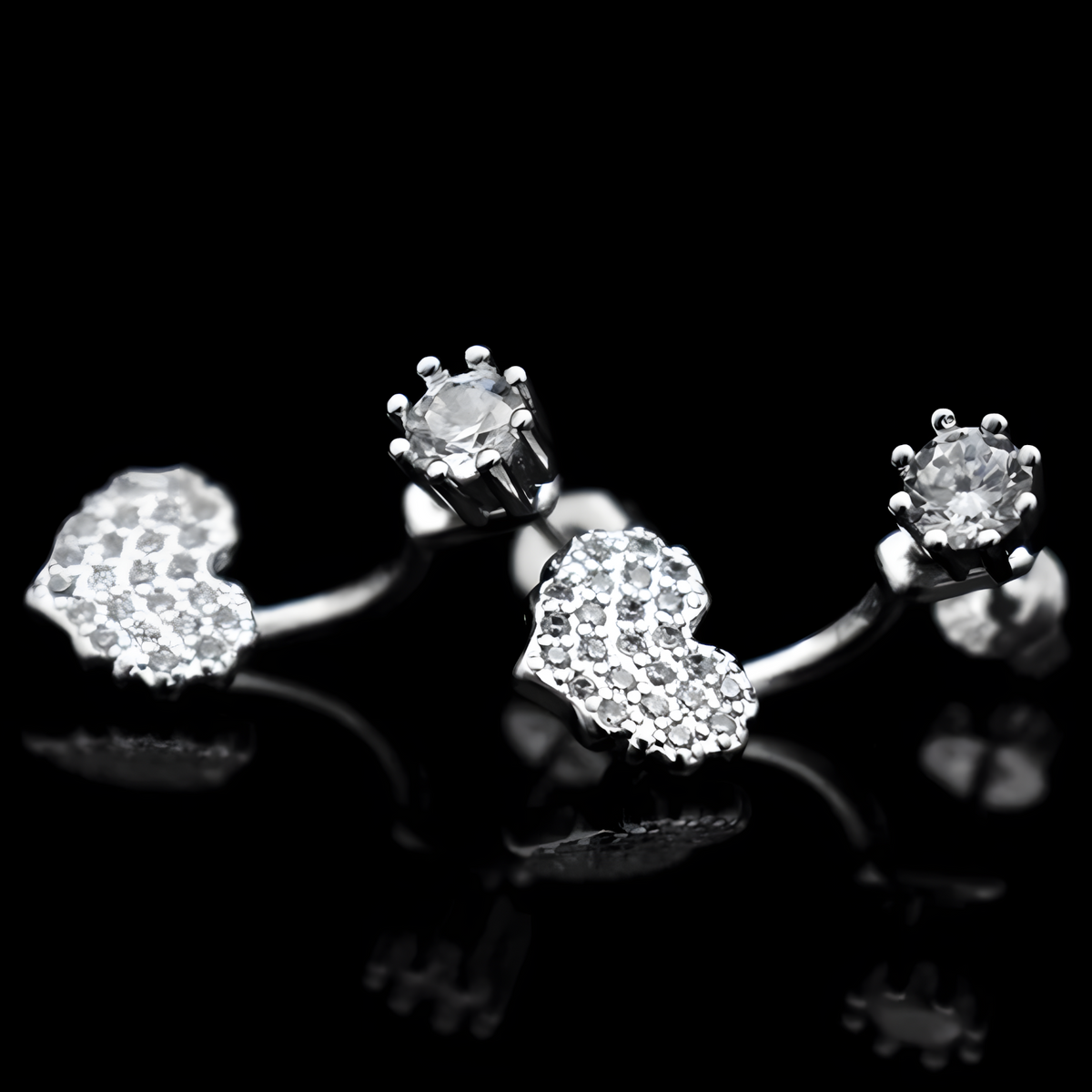Sterling Silver Heart Drop Earrings with Cubic Zirconia - Dangle Earrings 335