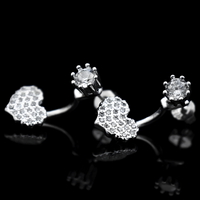 Sterling Silver Heart Drop Earrings with Cubic Zirconia - Dangle Earrings 335