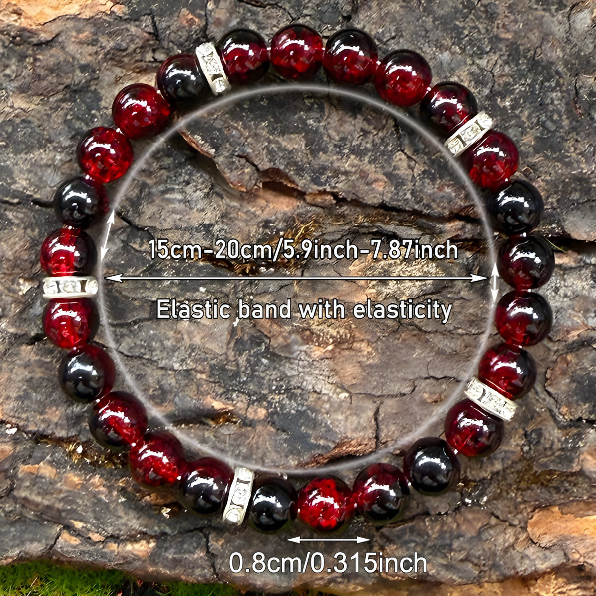 Anti Anxiety Style Red Black Beaded Bracelet 8mm Round Acrylic Beads 1743