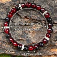 Anti Anxiety Style Red Black Beaded Bracelet 8mm Round Acrylic Beads 1743