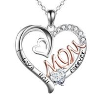 “I Love You Mom Forever” Heart Pendant Necklace for Women – Silver-Tone B88