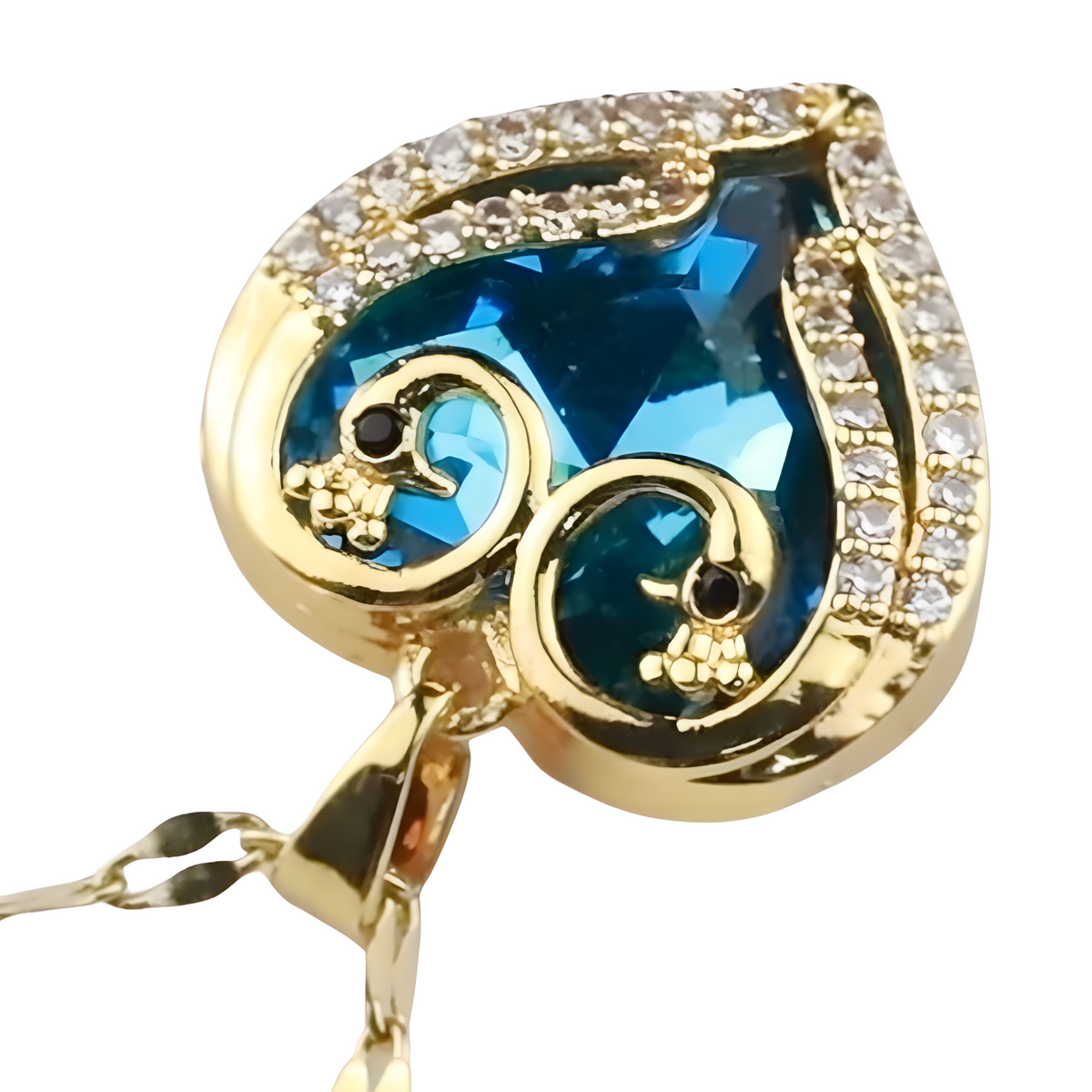 18K Gold Inlaid Cubic Zirconia Heart Pendant Necklace Blue Crystal Heart 1309