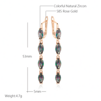Colorful Natural Zircon Long Drop Earrings Women, Copper Base 585 Rose Gold 1278