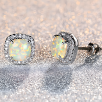 Silver Color Round Wedding Jewelry Stud Earrings with White Fire Opal Stone 601