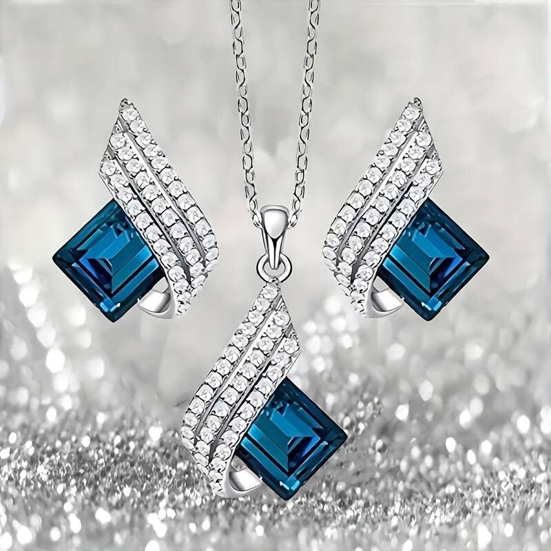 Blue Shining Diva Angel Wings Crystal Pendant Necklace - Elegant Jewelry 138