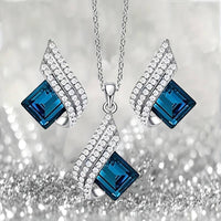Blue Shining Diva Angel Wings Crystal Pendant Necklace - Elegant Jewelry 138