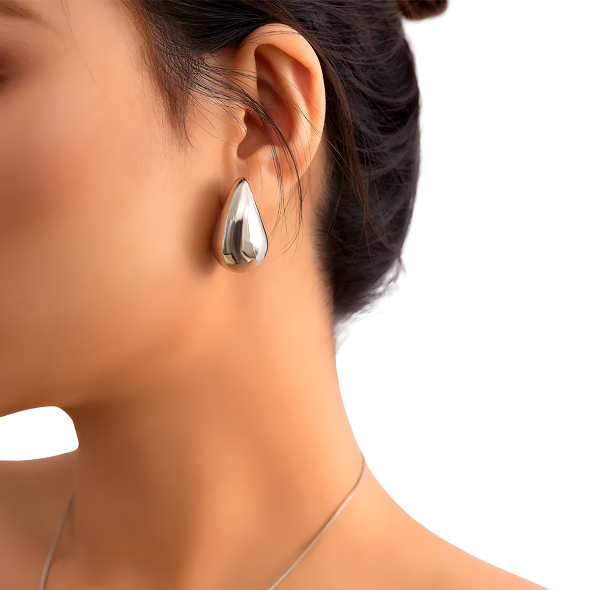 Modern Polished Teardrop Stud Earrings for Women, Sleek Silver Tone 430