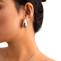Modern Polished Teardrop Stud Earrings for Women, Sleek Silver Tone 430