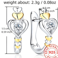 925 Sterling Silver Heart Hoop Earrings Women – Two-Tone Gold & Silver Heart 812