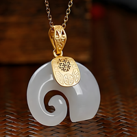 Exquisite 18K Gold Plated Hetian White Jade Pendant Necklace Double Happines B83