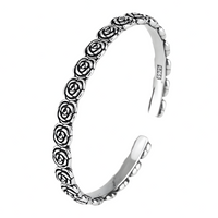 Rose-Pattern Open Cuff Bracelet Silver-Plated Alloy 20g Adjustable Bangle 1475