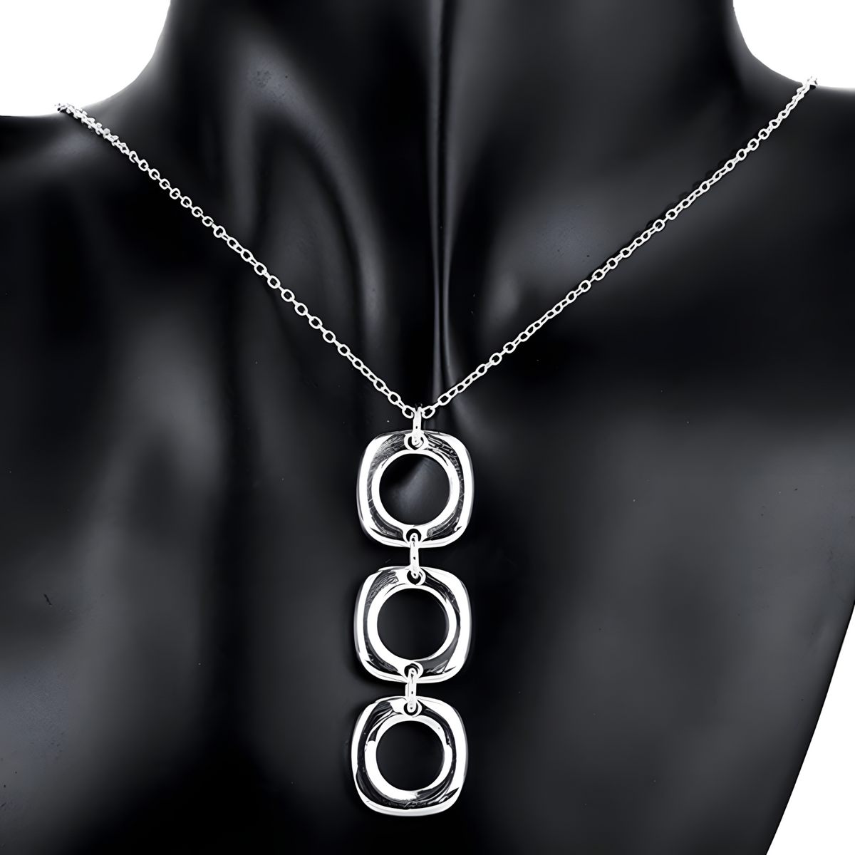 Silver Plated Geometric Necklace, Earrings Set Copper Alloy Silver Plating 1209