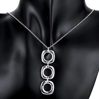 Silver Plated Geometric Necklace, Earrings Set Copper Alloy Silver Plating 1209