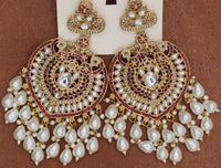 Elegant Bollywood Inspired Gold Kundan Earrings - Traditional Indian Jewelry 218