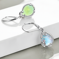 Blue Moonstone Teardrop Dangle Earrings -Filigree Teardrop Dangle Leverback 1451