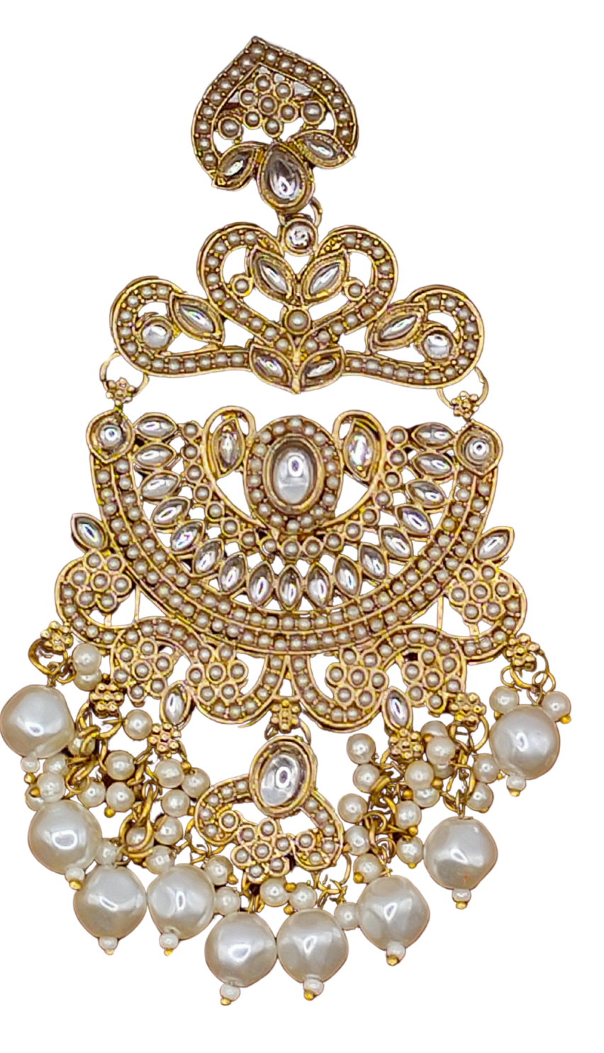Elegant Bollywood Inspired Gold Kundan Earrings and Tika Set Indian Jewelry 248