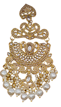 Elegant Bollywood Inspired Gold Kundan Earrings and Tika Set Indian Jewelry 248