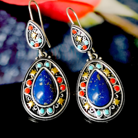Vintage Water Drop Dangle Earrings Women Copper Alloy 925 Silver Plating - 1222