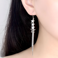 925 Sterling Silver Star Drop Earrings, Long Tassel Dangle, Sparkling 325