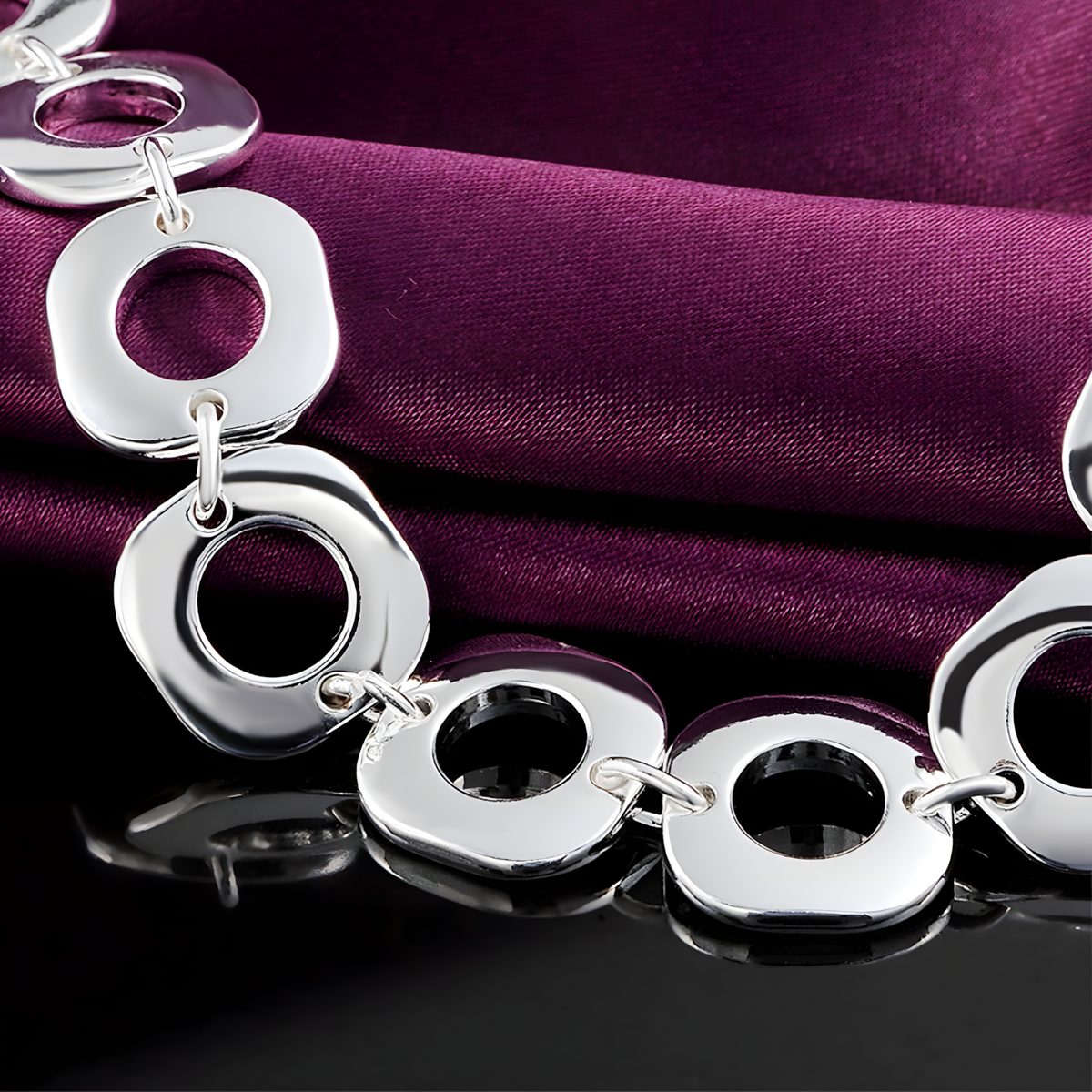 Geometric Silver Tone Link Bracelet for Women, Adjustable 20cm Statement 1737