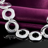 Geometric Silver Tone Link Bracelet for Women, Adjustable 20cm Statement 1737