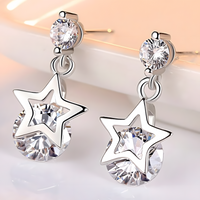 Crystal Star Drop Earrings Women – Trendy Screw-Back Stud Design, Sparkling 1011