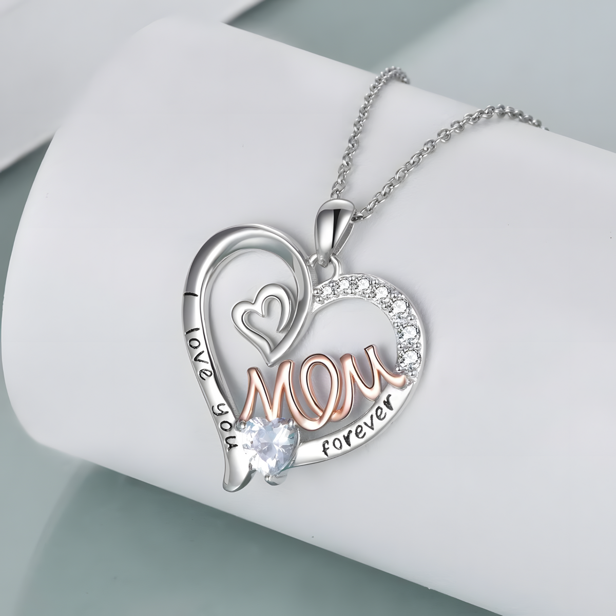 Mom Heart Pendant Necklace Women – Copper Alloy with Silver-Tone & RoseGold 1151