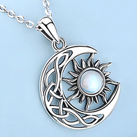 Sun and Moon Pendant Necklace Women, Imitation Opal Stone, Aesthetic Boho B130