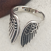 Wing Open Ring For Women Silver-Plated Alloy Resizable Adjustable Band 1476