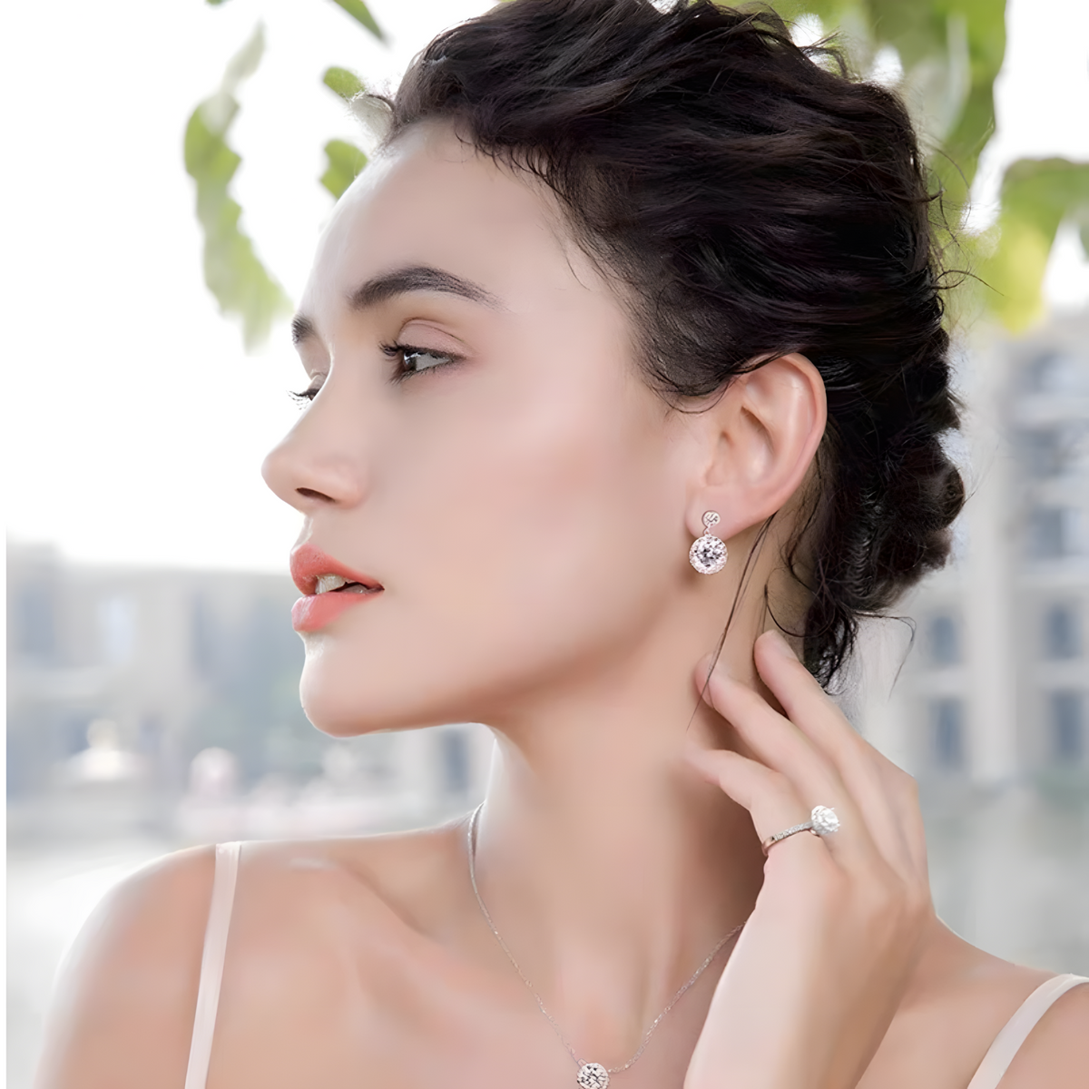 925 Sterling Silver Round Cut Cubic Zirconia Drop Earrings Halo Dangle 319