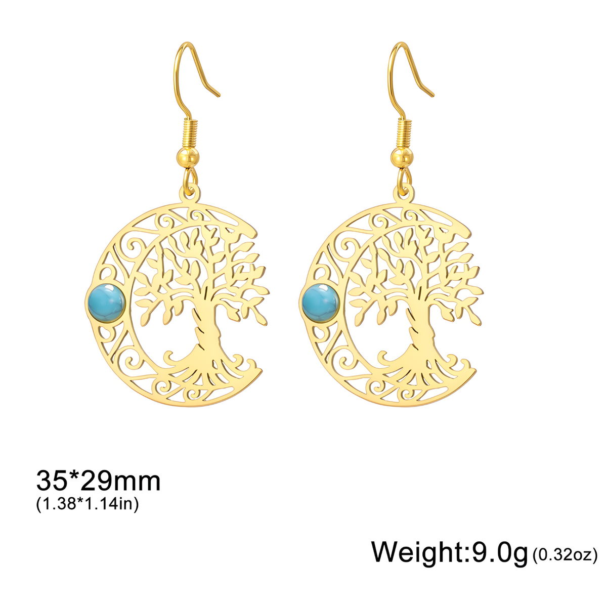 Filigree Tree of Life Dangle Earrings for Women, Crescent Moon Earrings B172