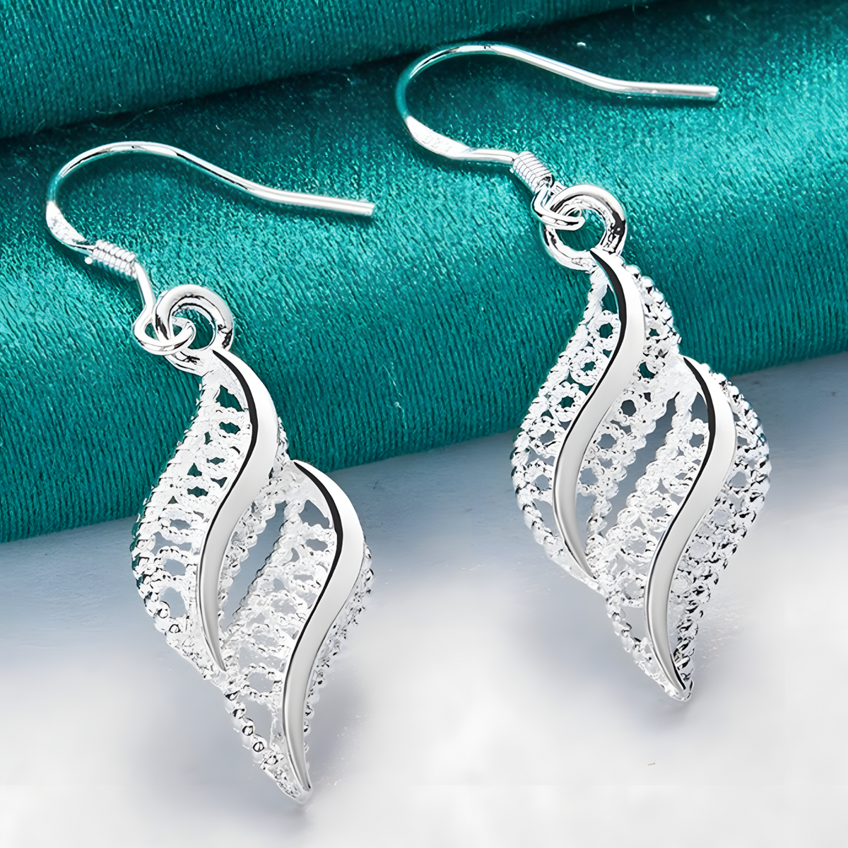 Silver-Tone Leaf Drop Earrings for Women – Elegant Zinc Alloy Twisted Leaf 1187