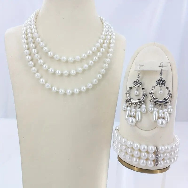 4pcs Necklace Earrings Plus Bracelet Luxury Jewelry Set Made Of Milky Stone 101