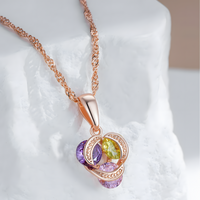 Rose Gold Colour Copper Cubic Zirconia Geometric Pendant for Women, Vintage 1260